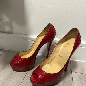 Christian Louboutin Red Peep-Toe Platform Heels